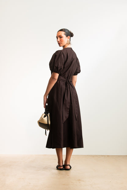 Kavita Puff Sleeve Midi _ 173163 _ Chocolate