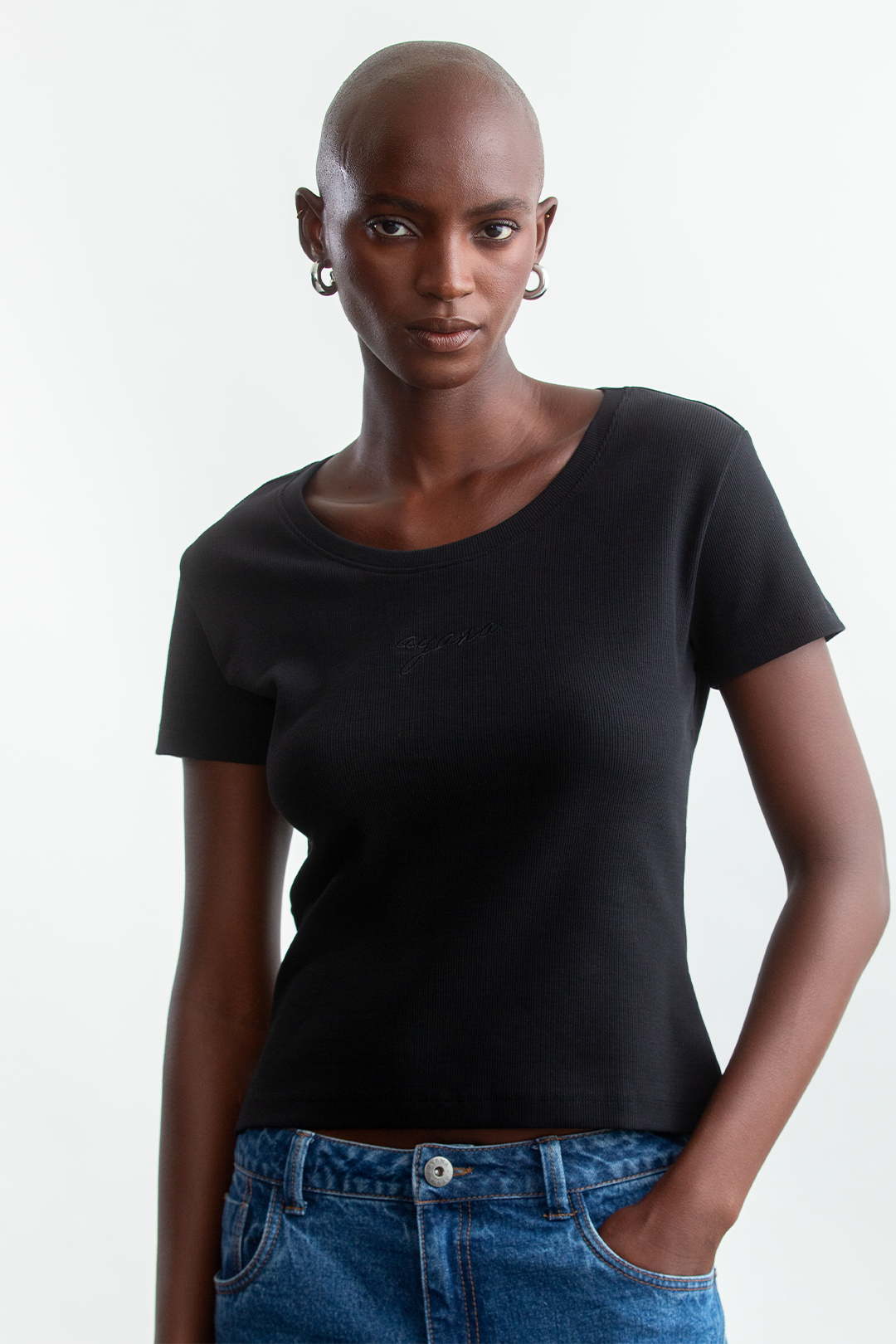 Courtney Rib T-Shirt _ 162440 _ Black Texture