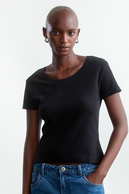 Courtney Rib T-Shirt _ 162440 _ Black Texture