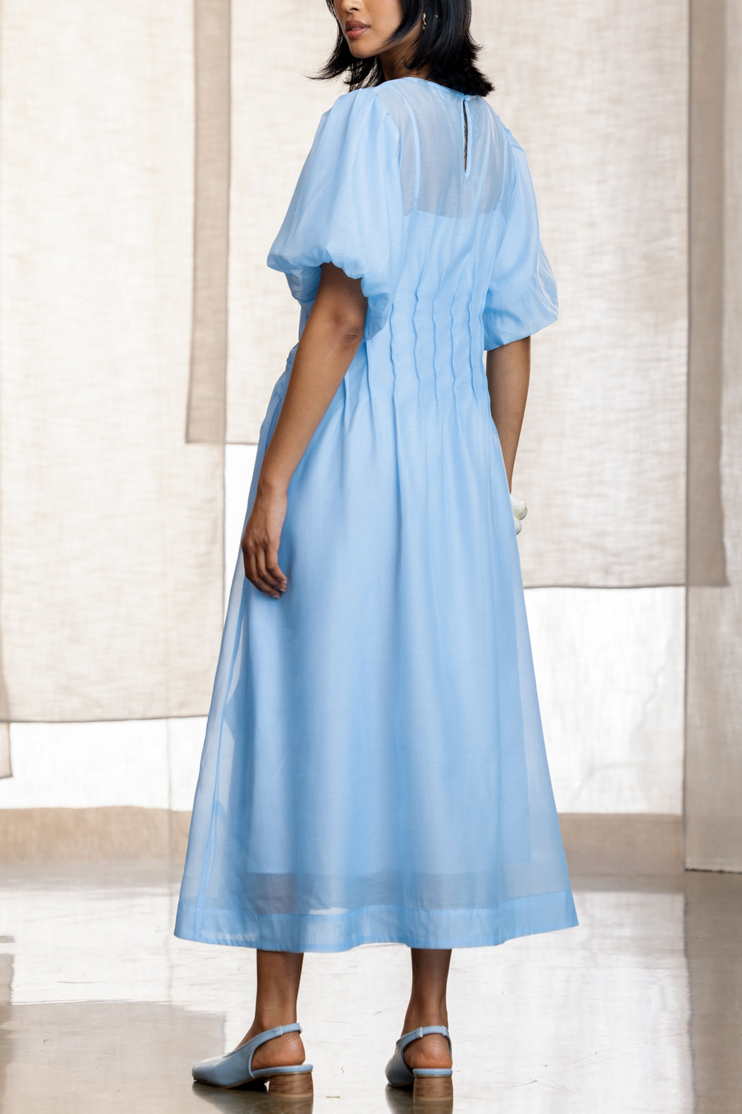 Huda Pleat Detail Sheer Midi Dress