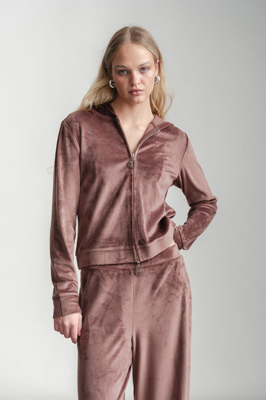 Jodie Velour Zip Through Hoody _ 163059 _ Chocolate