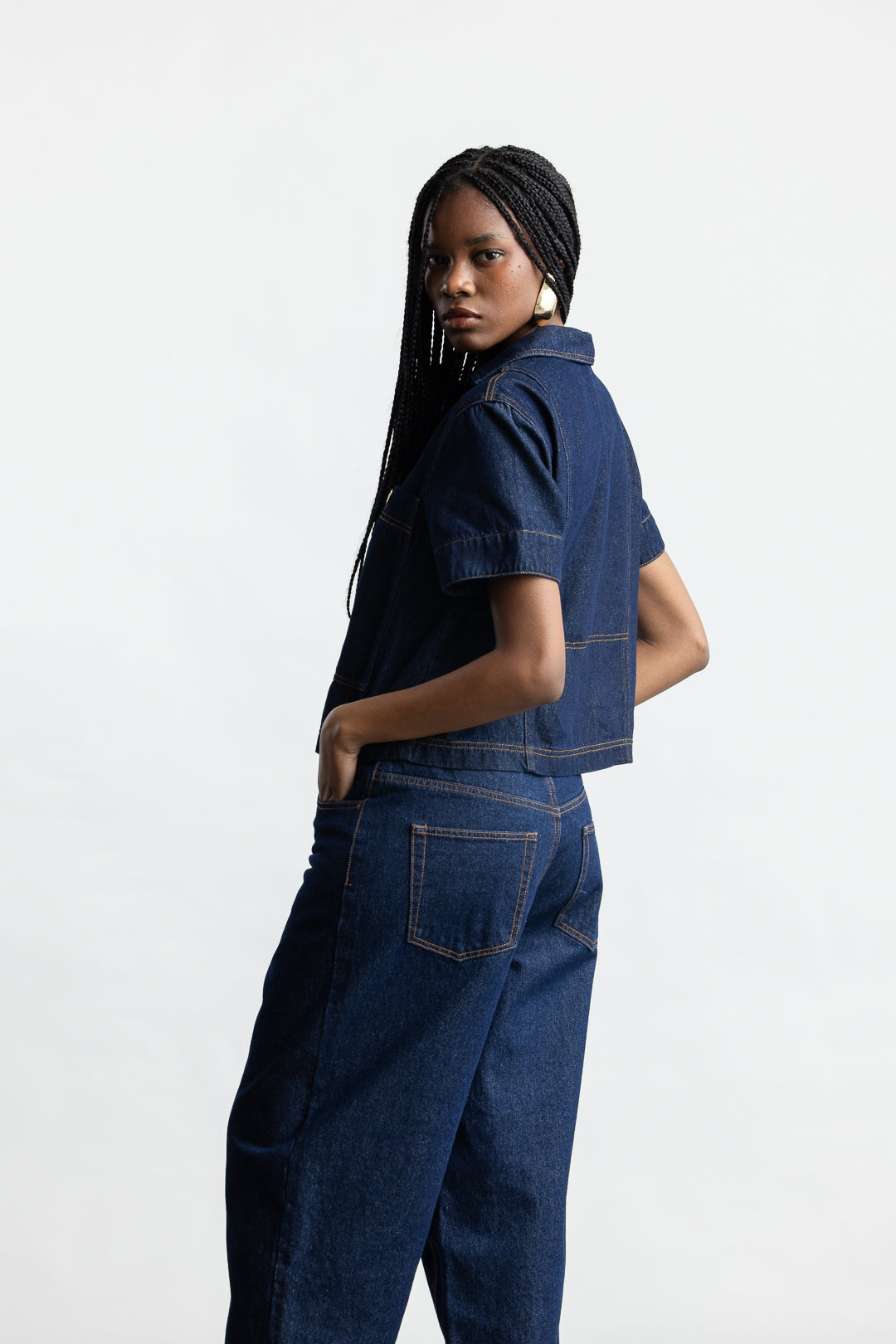 Ainsley Pop Over Denim Top _ 165867 _ Dark Blue