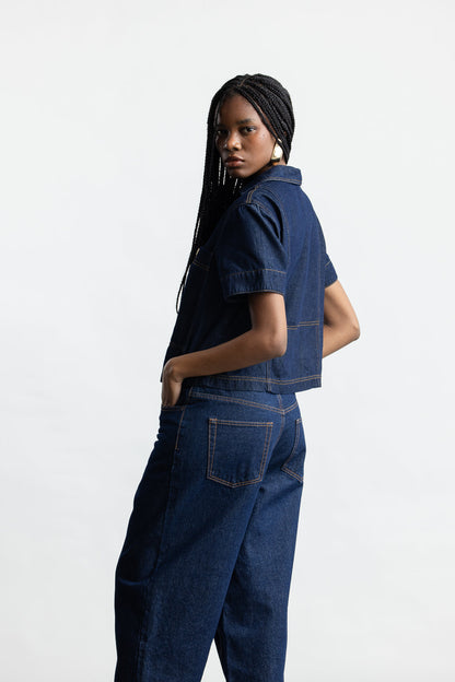 Ainsley Pop Over Denim Top _ 165867 _ Dark Blue