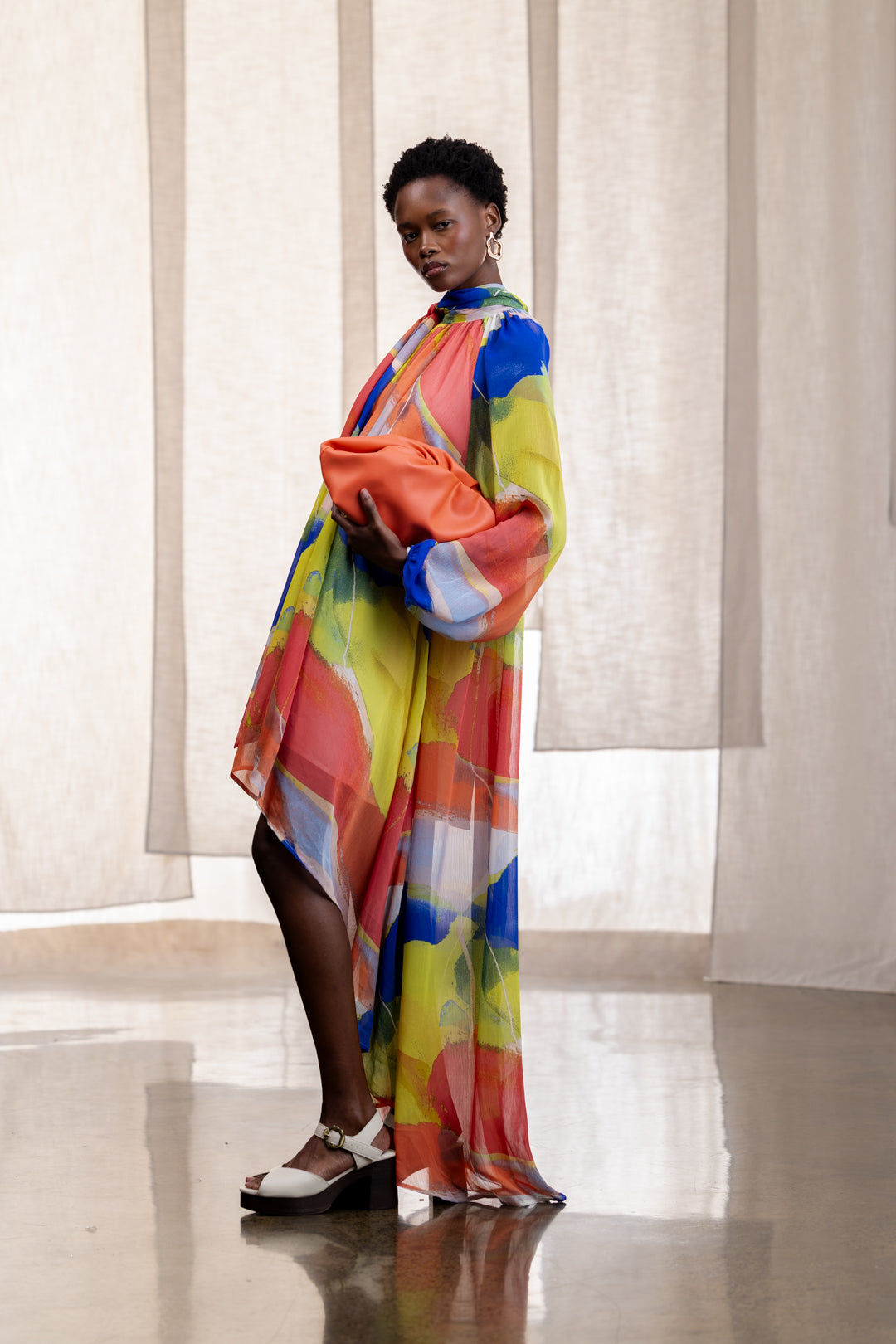 Ammarah Sheer Printed Highlow Maxi Dress