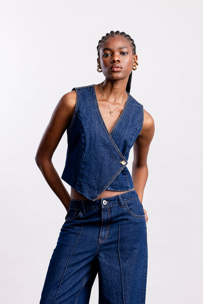 Rifqa Denim Waistcoat _ 163322 _ Blue Denim