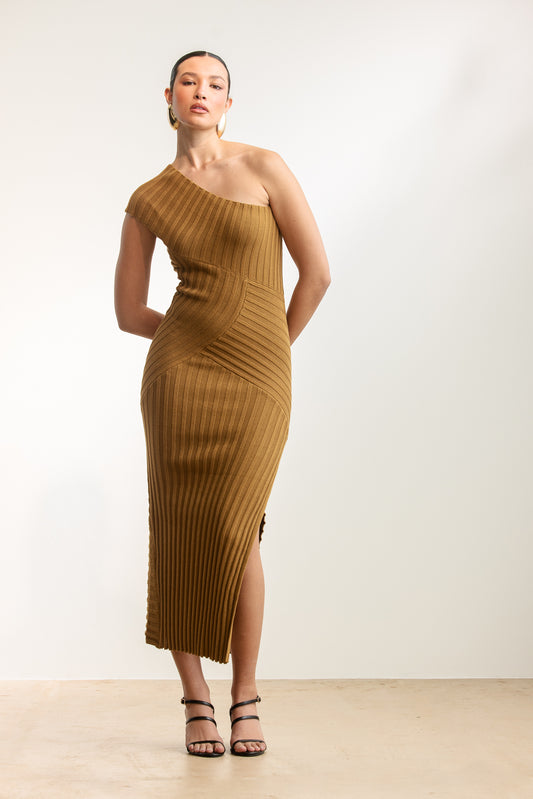 Chantal Ribbed One-Shoulder Dress