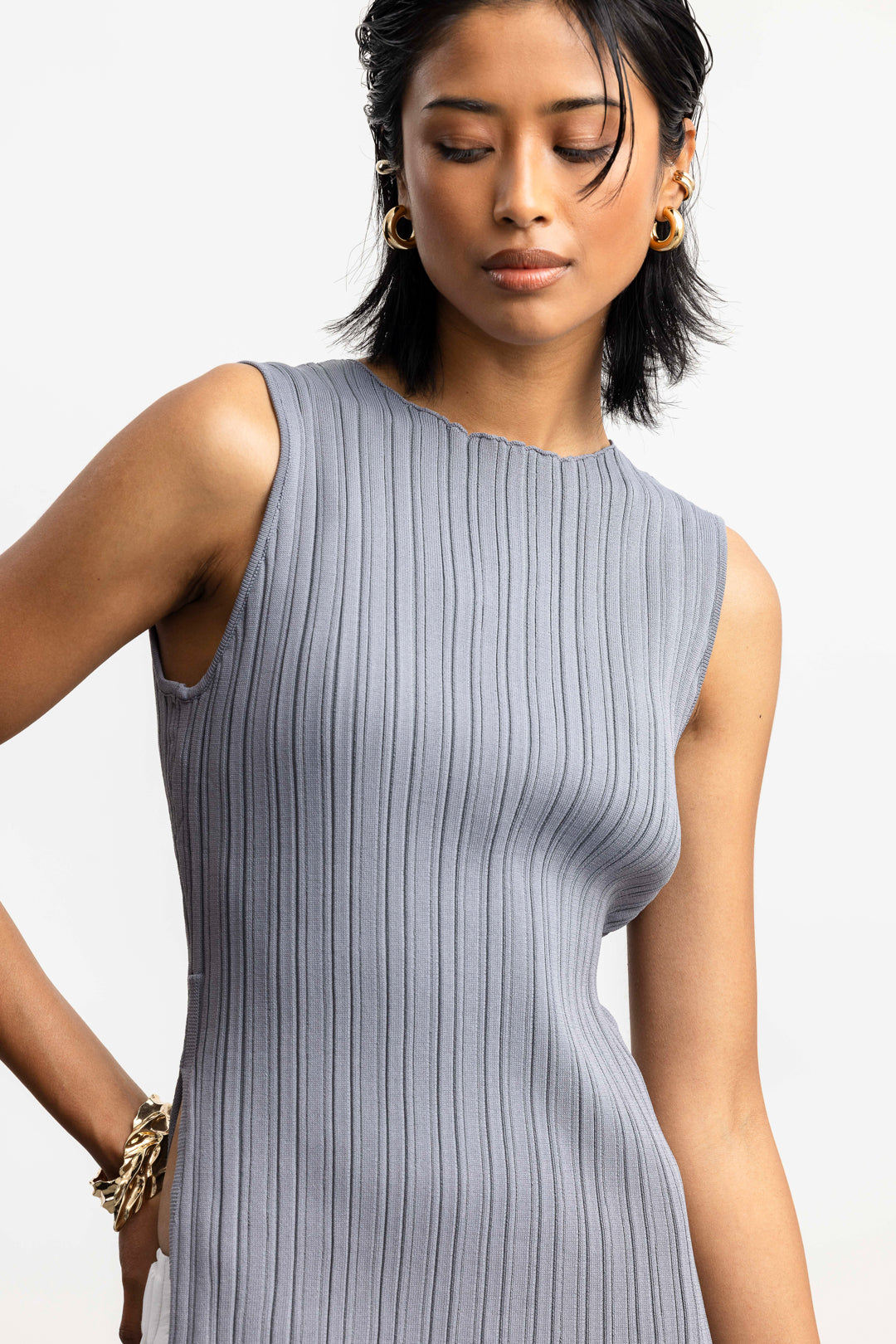 Salma Sleeveless Rib Knit _ 169649 _ Charcoal