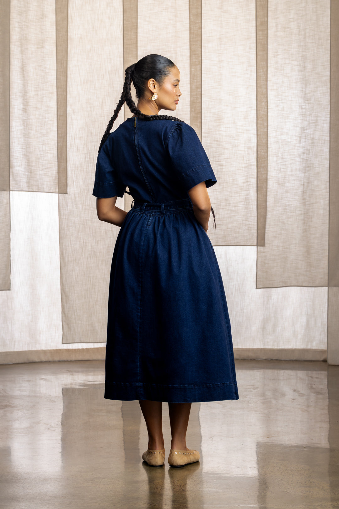 Avuya Denim Tie Front Midi