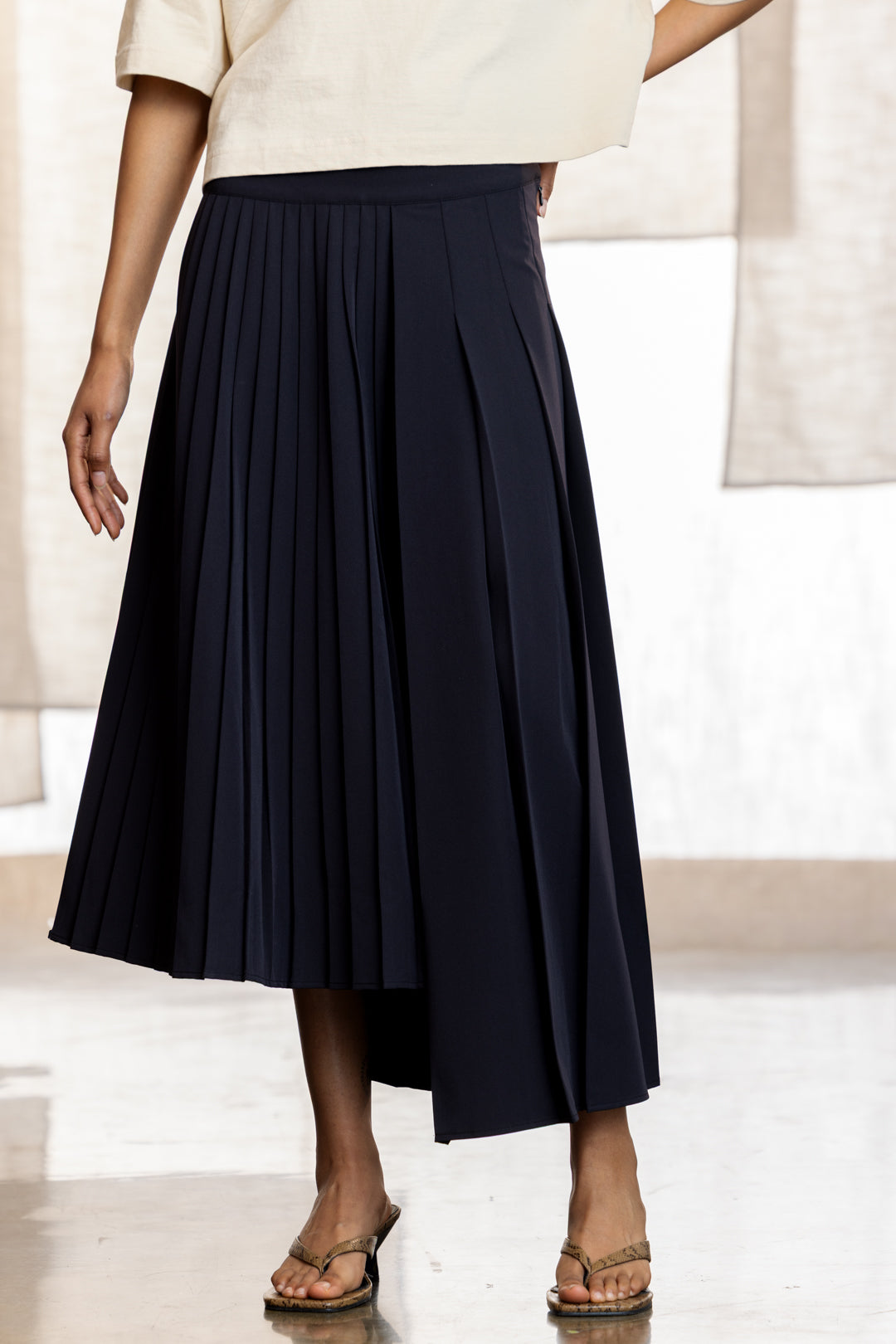 Alina Asymmetric Pleated Maxi Skirt