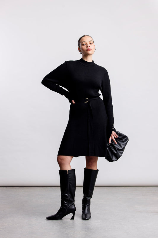 Raven Short Knit Dress _ 161499 _ Black Texture