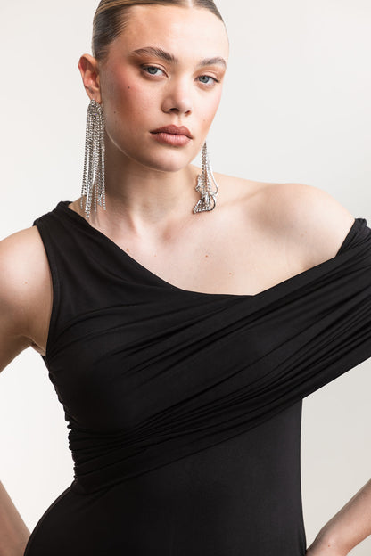 Alex One Shoulder Midi _ 168251 _ Black Texture