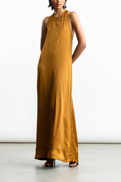 Pearl Satin Racerback Satin Maxi _ 170735 _ Stone