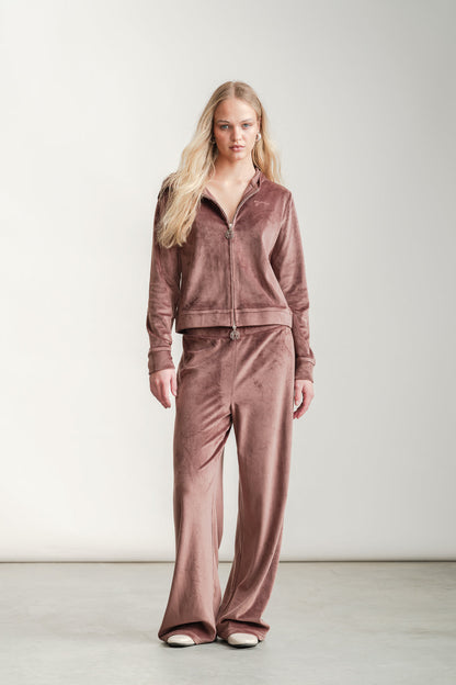 Holly Velor Wide Leg Trackpants _ 163056 _ Chocolate