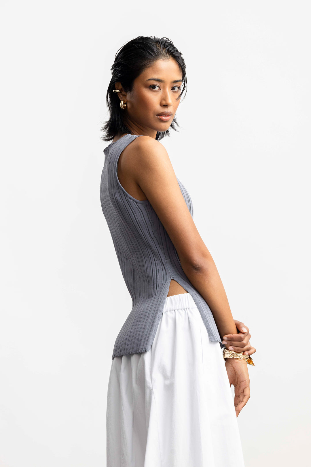 Salma Sleeveless Rib Knit _ 169649 _ Charcoal