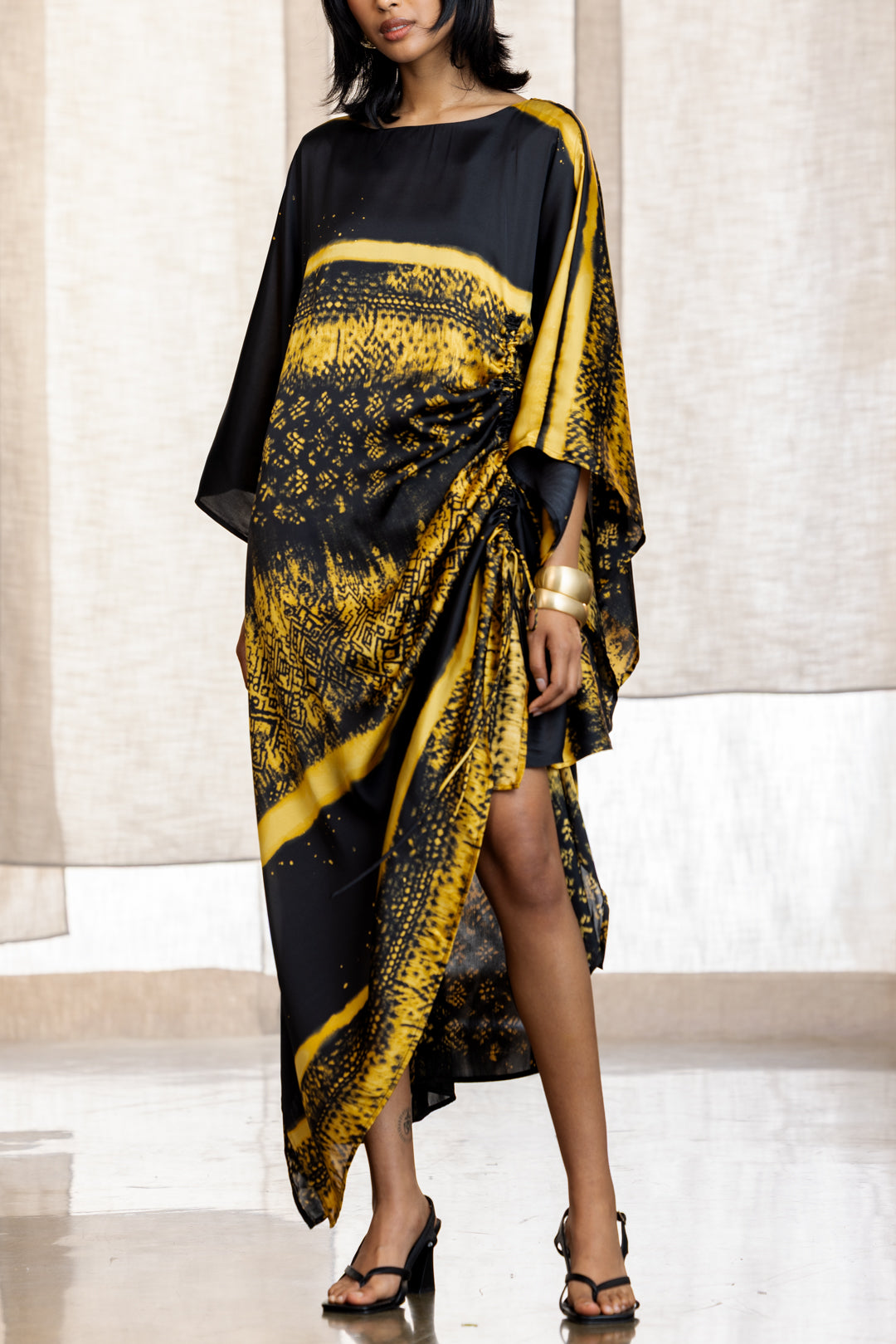 Fara Satin Drewcord Kaftan Dress