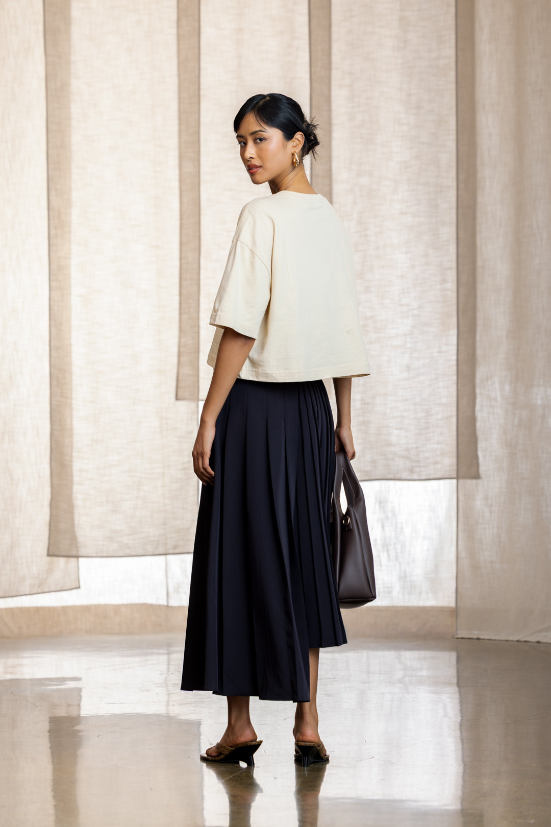 Alina Asymmetric Pleated Maxi Skirt