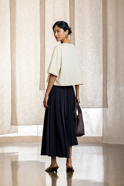Alina Asymmetric Pleated Maxi Skirt