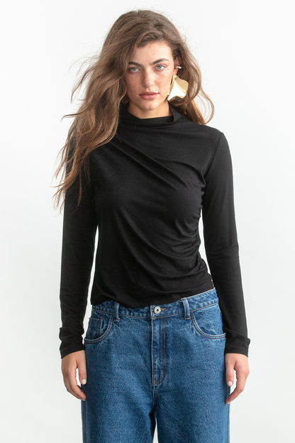 Nala High Neck Top _ 159038 _ Black Texture
