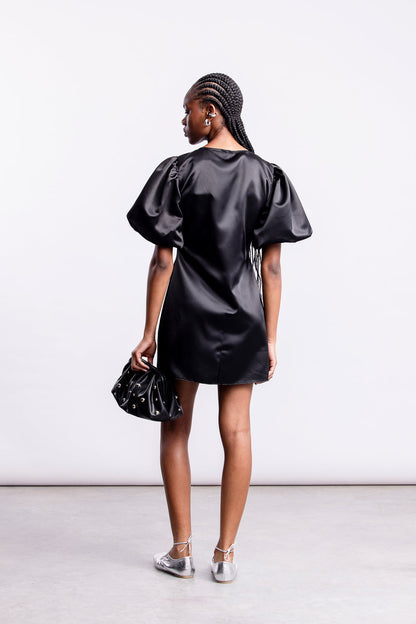 Erin Puff Sleeve Mini _ 164854 _ Black Texture