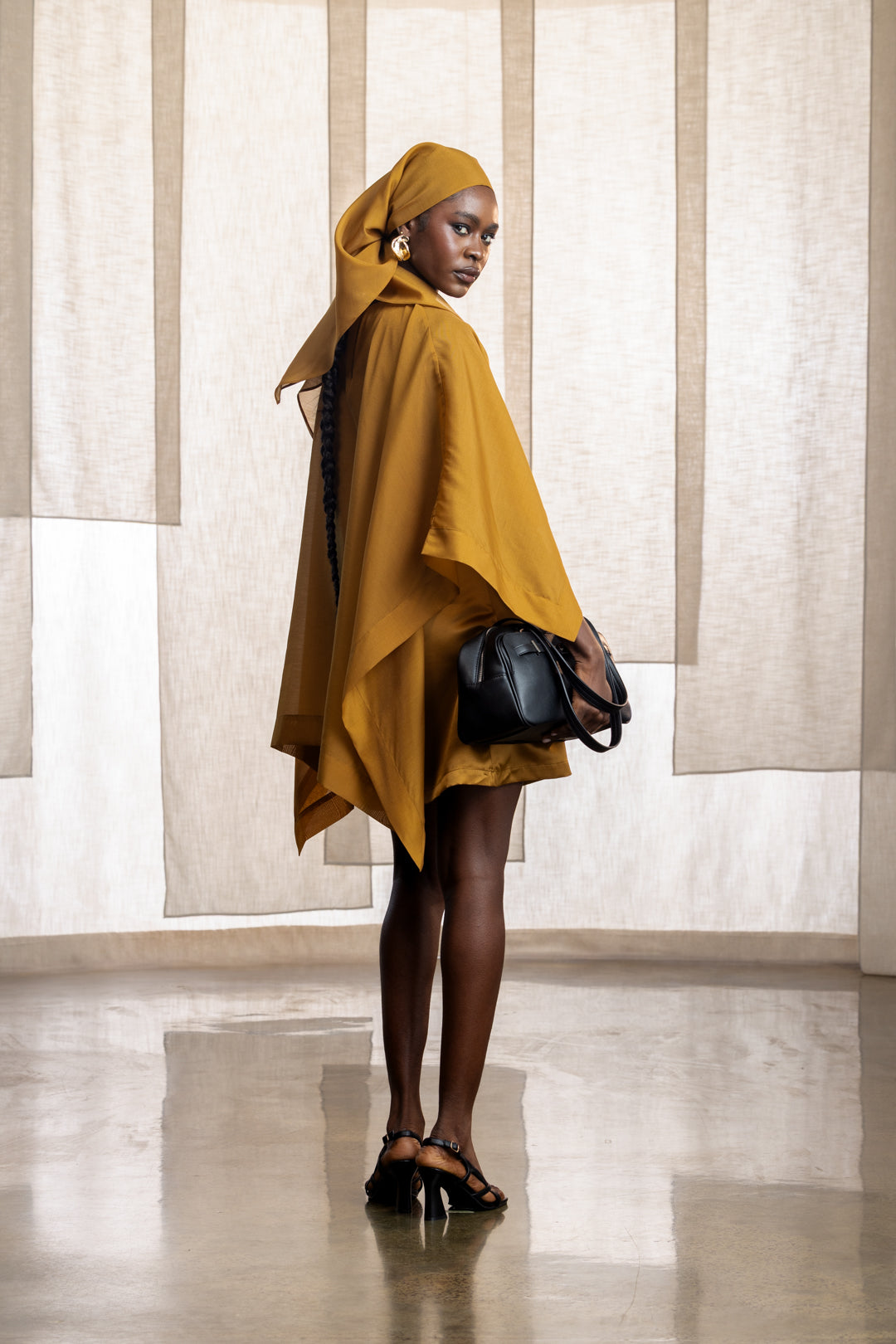 Liza Mini Dress With Cape Detail And Scarf