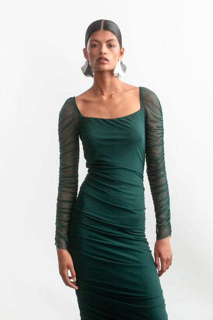Remi Ruched Mesh Dress _ 157155 _ Green