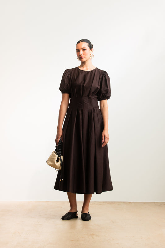 Kavita Puff Sleeve Midi _ 173163 _ Chocolate