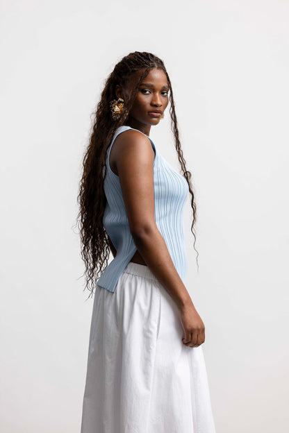 Lindiwe Sleevless Rib Knit _ 169644 _ Blue Texture