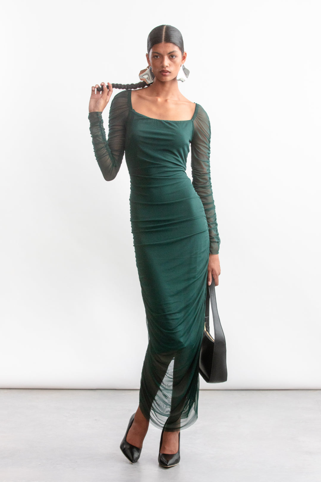 Remi Ruched Mesh Dress _ 157155 _ Green