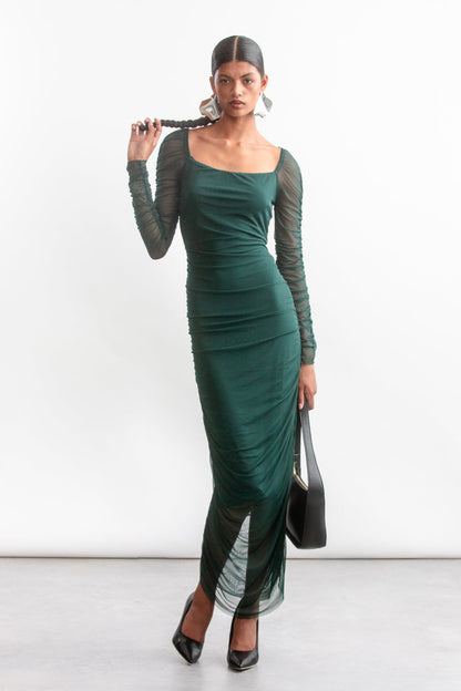 Remi Ruched Mesh Dress _ 157155 _ Green