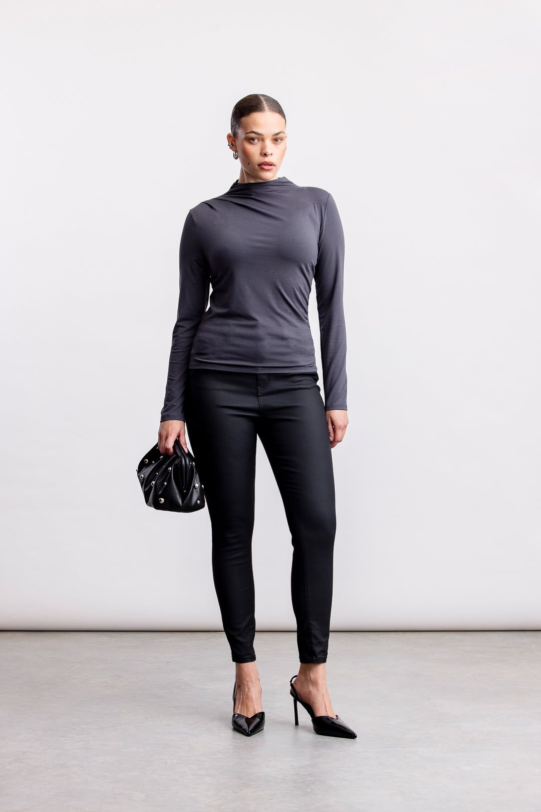 Nala High Neck Top _ 159041 _ Grey