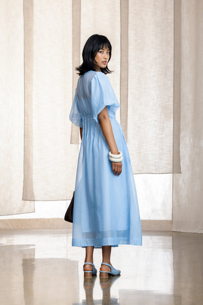 Huda Pleat Detail Sheer Midi Dress
