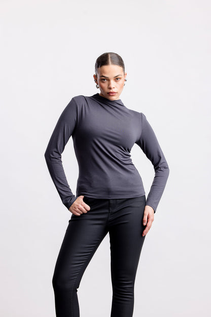 Nala High Neck Top _ 159041 _ Grey