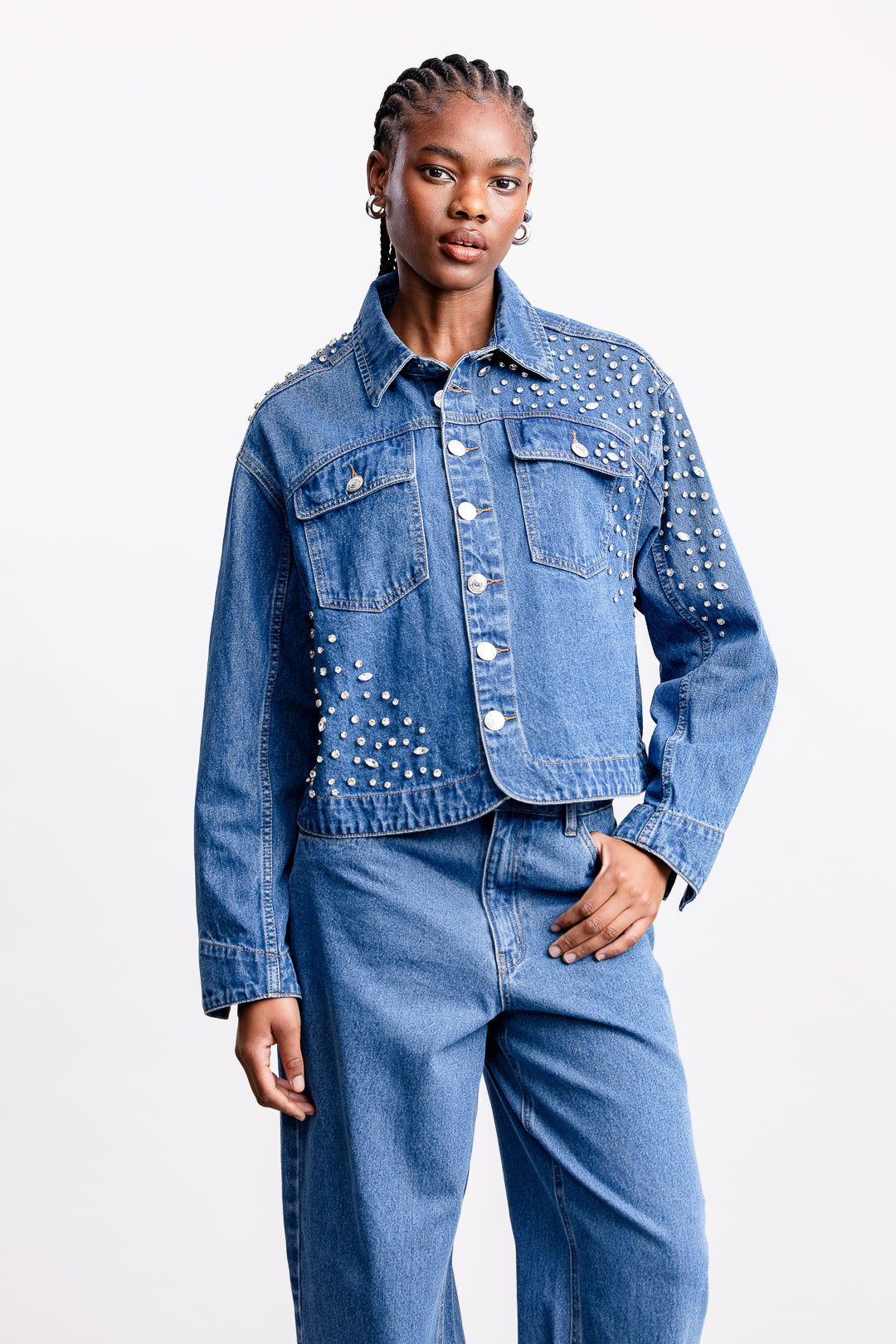 Phoebe Embelished Denim Jacket _ 167269 _ Blue Denim